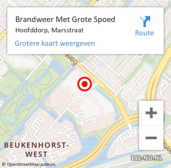 Locatie op kaart van de 112 melding: Brandweer Met Grote Spoed Naar Hoofddorp, Marsstraat op 23 oktober 2014 14:08