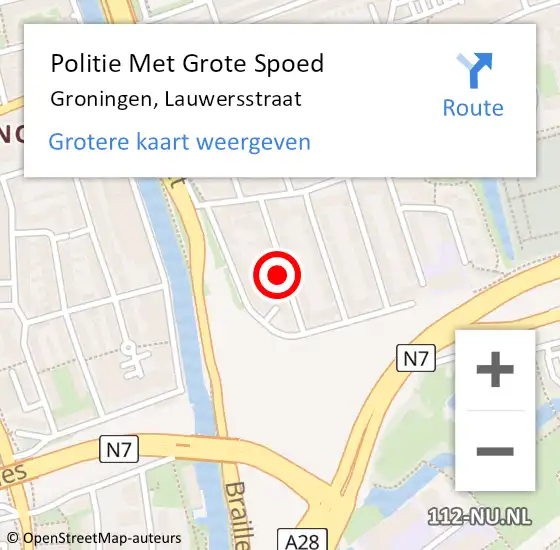 Locatie op kaart van de 112 melding: Politie Met Grote Spoed Naar Groningen, Lauwersstraat op 15 oktober 2024 14:39