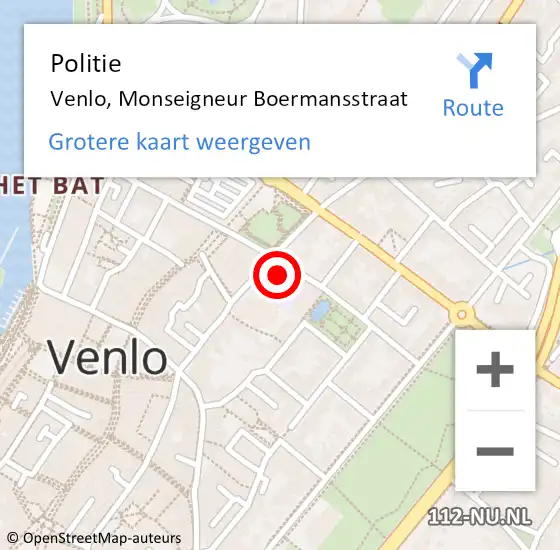 Locatie op kaart van de 112 melding: Politie Venlo, Monseigneur Boermansstraat op 15 oktober 2024 14:41