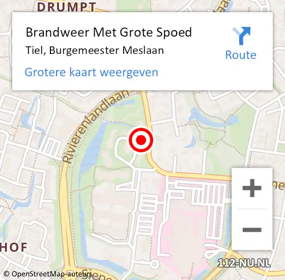 Locatie op kaart van de 112 melding: Brandweer Met Grote Spoed Naar Tiel, Burgemeester Meslaan op 15 oktober 2024 14:53