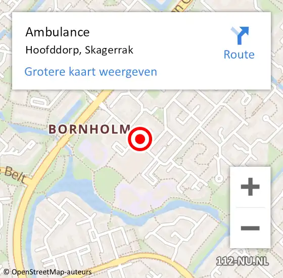 Locatie op kaart van de 112 melding: Ambulance Hoofddorp, Skagerrak op 15 oktober 2024 15:01