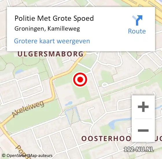 Locatie op kaart van de 112 melding: Politie Met Grote Spoed Naar Groningen, Kamilleweg op 15 oktober 2024 15:04