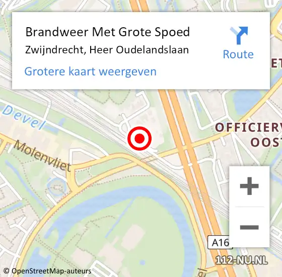 Locatie op kaart van de 112 melding: Brandweer Met Grote Spoed Naar Zwijndrecht, Heer Oudelandslaan op 15 oktober 2024 15:17