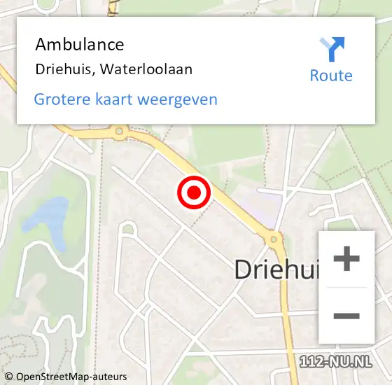 Locatie op kaart van de 112 melding: Ambulance Driehuis, Waterloolaan op 15 oktober 2024 15:33