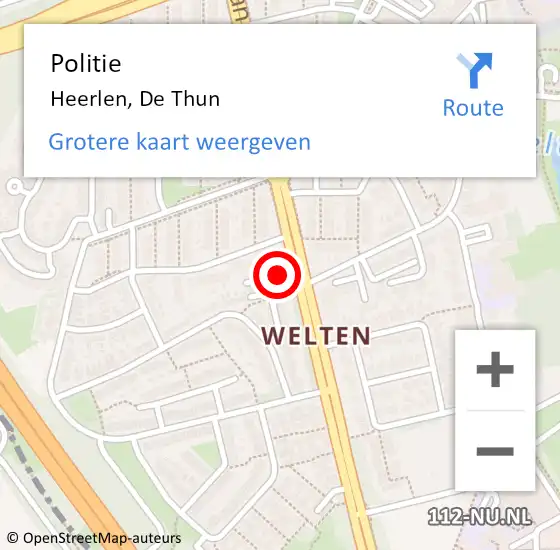 Locatie op kaart van de 112 melding: Politie Heerlen, De Thun op 15 oktober 2024 15:37