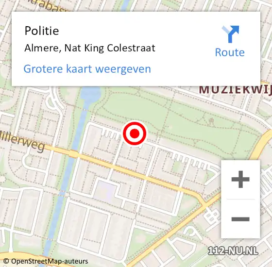 Locatie op kaart van de 112 melding: Politie Almere, Nat King Colestraat op 15 oktober 2024 15:43