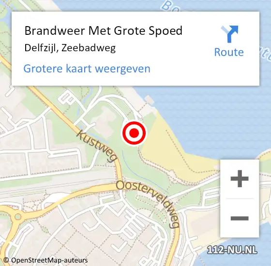 Locatie op kaart van de 112 melding: Brandweer Met Grote Spoed Naar Delfzijl, Zeebadweg op 15 oktober 2024 16:11