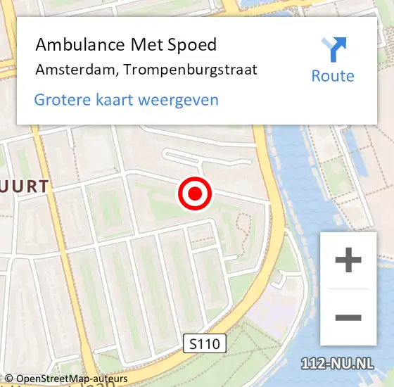 Locatie op kaart van de 112 melding: Ambulance Met Spoed Naar Amsterdam, Trompenburgstraat op 15 oktober 2024 16:26