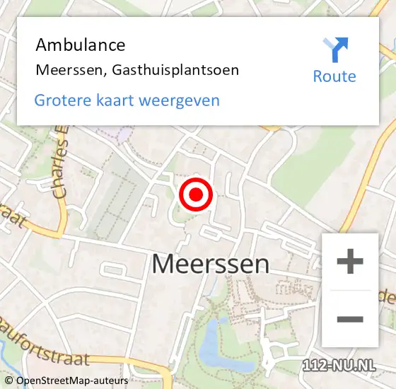 Locatie op kaart van de 112 melding: Ambulance Meerssen, Gasthuisplantsoen op 23 oktober 2014 14:21