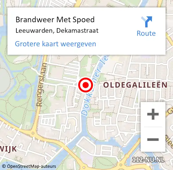 Locatie op kaart van de 112 melding: Brandweer Met Spoed Naar Leeuwarden, Dekamastraat op 15 oktober 2024 16:40