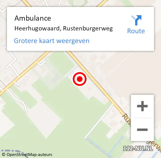 Locatie op kaart van de 112 melding: Ambulance Heerhugowaard, Rustenburgerweg op 15 oktober 2024 16:44