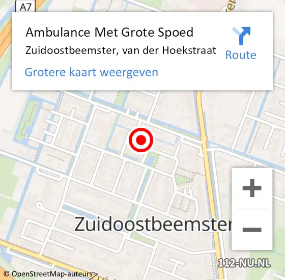 Locatie op kaart van de 112 melding: Ambulance Met Grote Spoed Naar Zuidoostbeemster, van der Hoekstraat op 15 oktober 2024 16:50