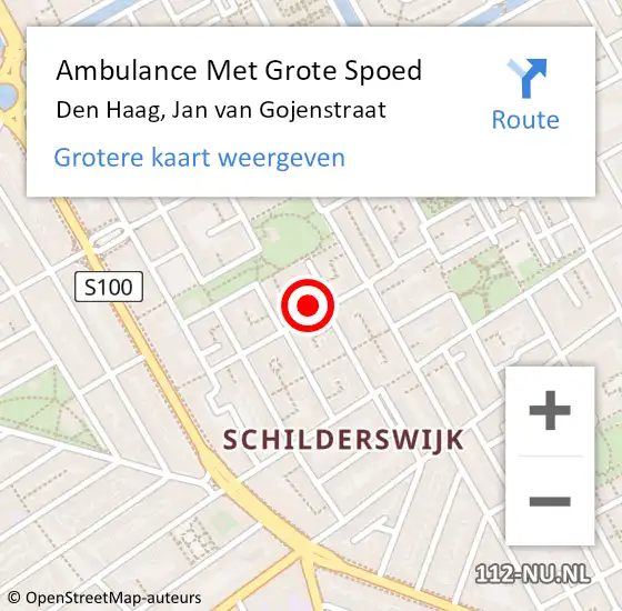 Locatie op kaart van de 112 melding: Ambulance Met Grote Spoed Naar Den Haag, Jan van Gojenstraat op 15 oktober 2024 17:13