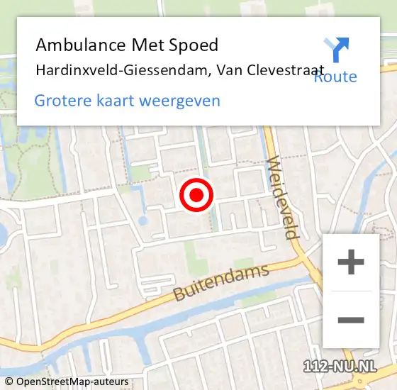 Locatie op kaart van de 112 melding: Ambulance Met Spoed Naar Hardinxveld-Giessendam, Van Clevestraat op 15 oktober 2024 17:16