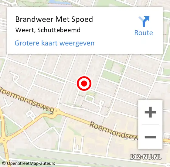 Locatie op kaart van de 112 melding: Brandweer Met Spoed Naar Weert, Schuttebeemd op 15 oktober 2024 17:17