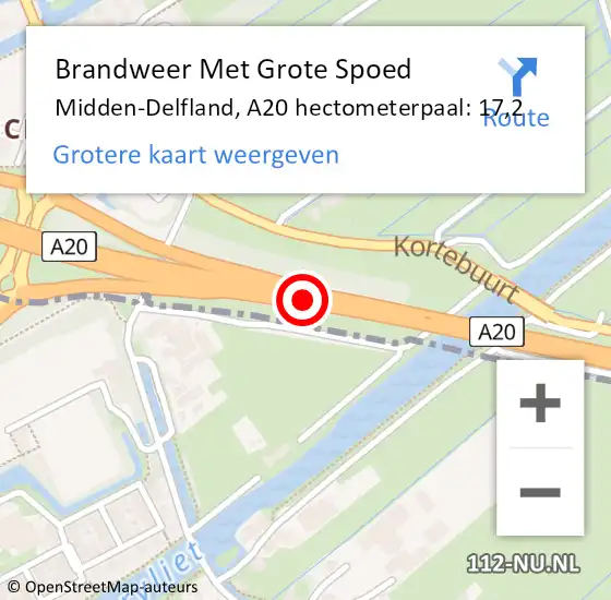 Locatie op kaart van de 112 melding: Brandweer Met Grote Spoed Naar Midden-Delfland, A20 hectometerpaal: 17,2 op 15 oktober 2024 17:29