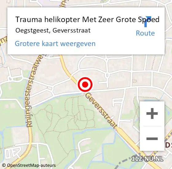 Locatie op kaart van de 112 melding: Trauma helikopter Met Zeer Grote Spoed Naar Oegstgeest, Geversstraat op 15 oktober 2024 17:32