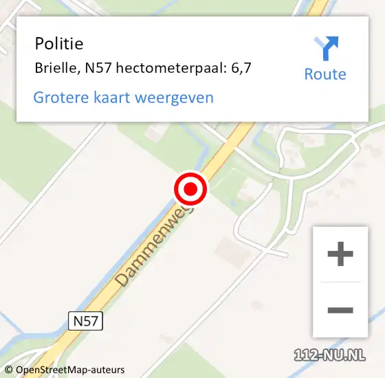 Locatie op kaart van de 112 melding: Politie Brielle, N57 hectometerpaal: 6,7 op 15 oktober 2024 17:33