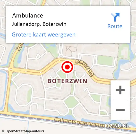 Locatie op kaart van de 112 melding: Ambulance Julianadorp, Boterzwin op 15 oktober 2024 17:41