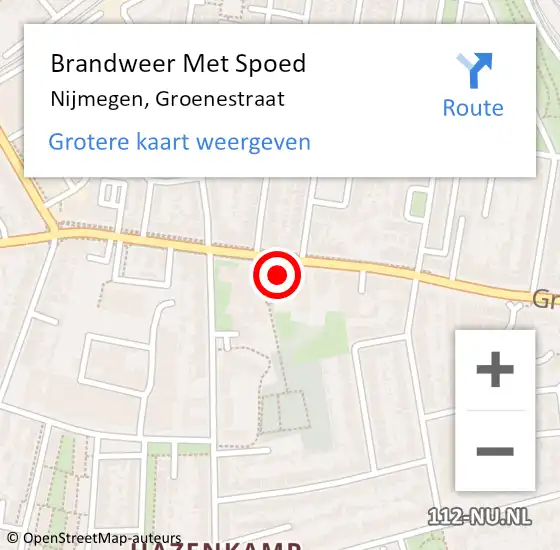 Locatie op kaart van de 112 melding: Brandweer Met Spoed Naar Nijmegen, Groenestraat op 15 oktober 2024 17:42