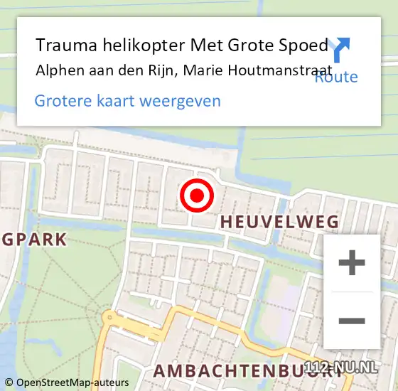 Locatie op kaart van de 112 melding: Trauma helikopter Met Grote Spoed Naar Alphen aan den Rijn, Marie Houtmanstraat op 15 oktober 2024 17:45