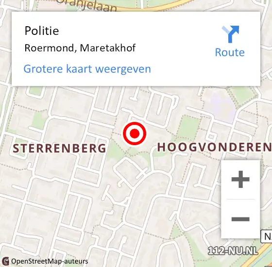 Locatie op kaart van de 112 melding: Politie Roermond, Maretakhof op 15 oktober 2024 17:48