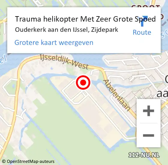 Locatie op kaart van de 112 melding: Trauma helikopter Met Zeer Grote Spoed Naar Ouderkerk aan den IJssel, Zijdepark op 15 oktober 2024 17:50