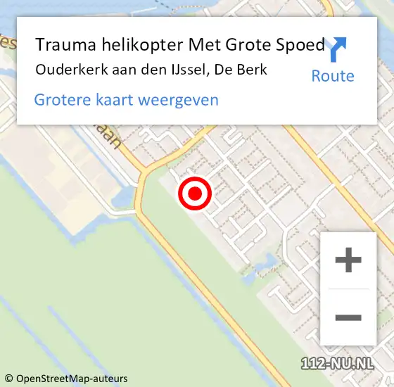 Locatie op kaart van de 112 melding: Trauma helikopter Met Grote Spoed Naar Ouderkerk aan den IJssel, De Berk op 15 oktober 2024 17:51