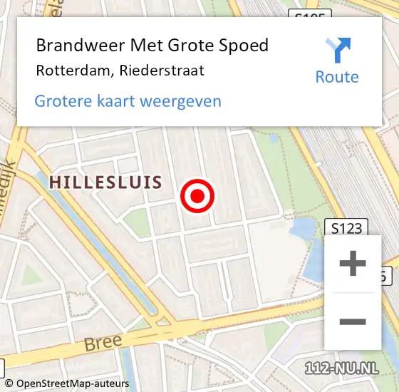 Locatie op kaart van de 112 melding: Brandweer Met Grote Spoed Naar Rotterdam, Riederstraat op 15 oktober 2024 17:52