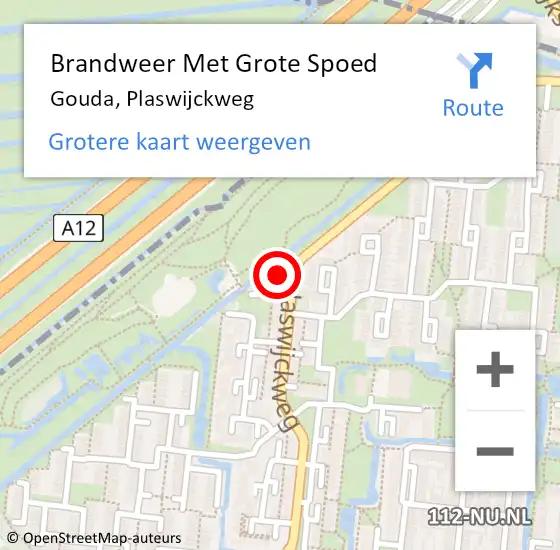 Locatie op kaart van de 112 melding: Brandweer Met Grote Spoed Naar Gouda, Plaswijckweg op 15 oktober 2024 18:03