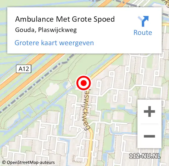 Locatie op kaart van de 112 melding: Ambulance Met Grote Spoed Naar Gouda, Plaswijckweg op 15 oktober 2024 18:06