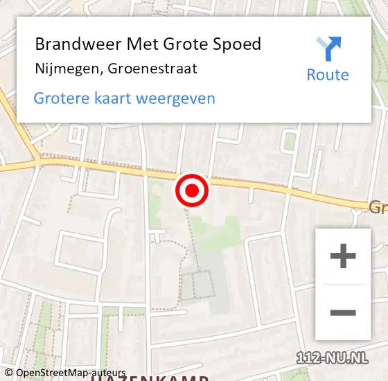 Locatie op kaart van de 112 melding: Brandweer Met Grote Spoed Naar Nijmegen, Groenestraat op 15 oktober 2024 18:13