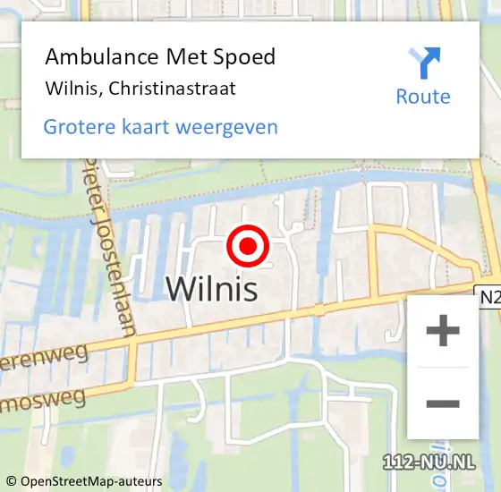 Locatie op kaart van de 112 melding: Ambulance Met Spoed Naar Wilnis, Christinastraat op 15 oktober 2024 18:21