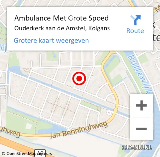 Locatie op kaart van de 112 melding: Ambulance Met Grote Spoed Naar Ouderkerk aan de Amstel, Kolgans op 15 oktober 2024 18:40