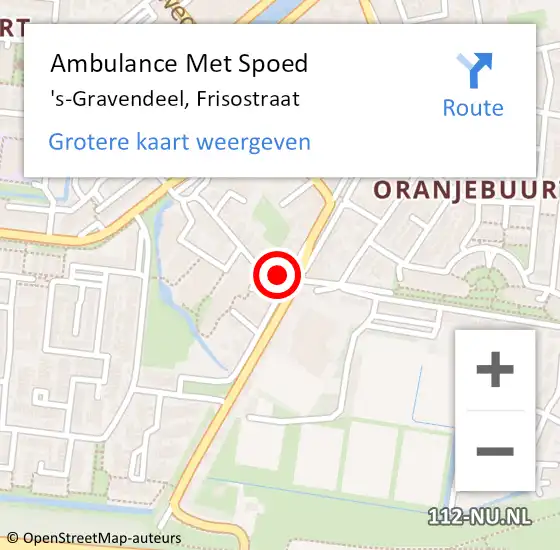 Locatie op kaart van de 112 melding: Ambulance Met Spoed Naar 's-Gravendeel, Frisostraat op 15 oktober 2024 18:43