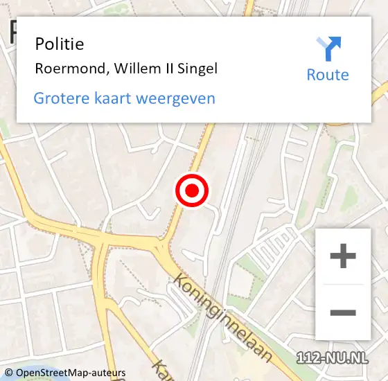 Locatie op kaart van de 112 melding: Politie Roermond, Willem II Singel op 15 oktober 2024 18:49