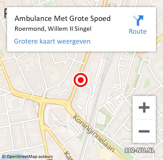 Locatie op kaart van de 112 melding: Ambulance Met Grote Spoed Naar Roermond, Willem II Singel op 15 oktober 2024 18:52