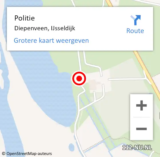 Locatie op kaart van de 112 melding: Politie Diepenveen, IJsseldijk op 15 oktober 2024 19:01