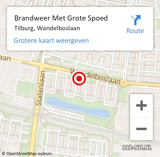 Locatie op kaart van de 112 melding: Brandweer Met Grote Spoed Naar Tilburg, Wandelboslaan op 15 oktober 2024 19:12