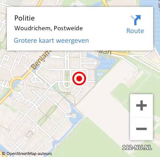 Locatie op kaart van de 112 melding: Politie Woudrichem, Postweide op 15 oktober 2024 19:28