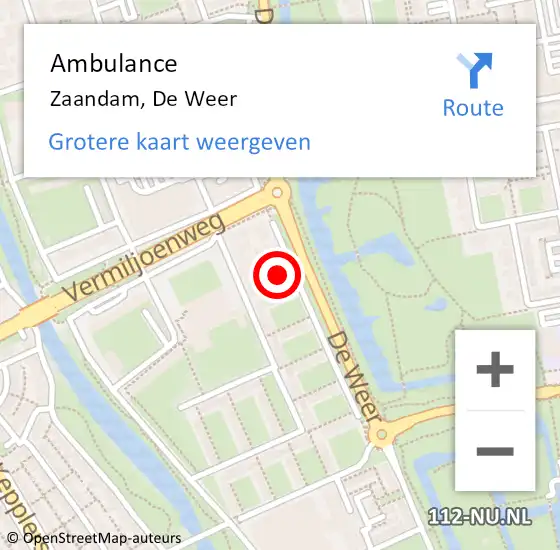 Locatie op kaart van de 112 melding: Ambulance Zaandam, De Weer op 15 oktober 2024 19:31