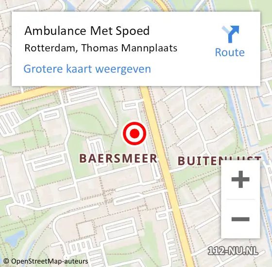 Locatie op kaart van de 112 melding: Ambulance Met Spoed Naar Rotterdam, Thomas Mannplaats op 15 oktober 2024 19:33