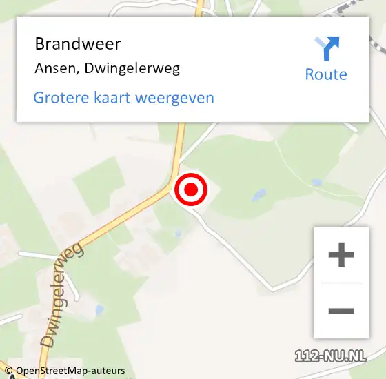 Locatie op kaart van de 112 melding: Brandweer Ansen, Dwingelerweg op 15 oktober 2024 19:51