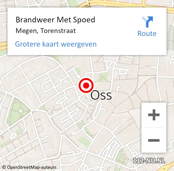 Locatie op kaart van de 112 melding: Brandweer Met Spoed Naar Megen, Torenstraat op 15 oktober 2024 20:01