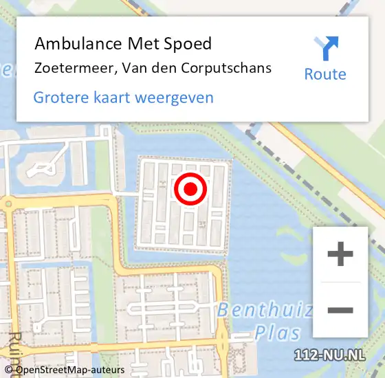 Locatie op kaart van de 112 melding: Ambulance Met Spoed Naar Zoetermeer, Van den Corputschans op 15 oktober 2024 20:01