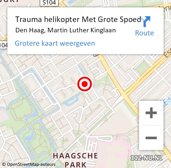 Locatie op kaart van de 112 melding: Trauma helikopter Met Grote Spoed Naar Den Haag, Martin Luther Kinglaan op 15 oktober 2024 20:19