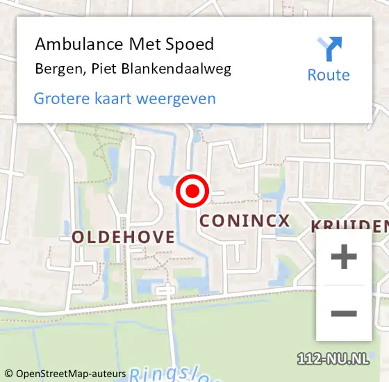 Locatie op kaart van de 112 melding: Ambulance Met Spoed Naar Bergen, Piet Blankendaalweg op 15 oktober 2024 20:23