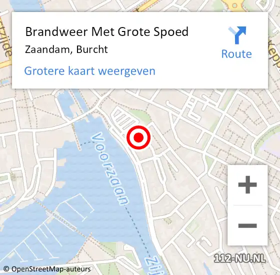 Locatie op kaart van de 112 melding: Brandweer Met Grote Spoed Naar Zaandam, Burcht op 15 oktober 2024 20:28