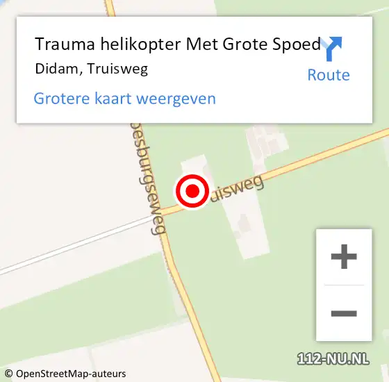 Locatie op kaart van de 112 melding: Trauma helikopter Met Grote Spoed Naar Didam, Truisweg op 15 oktober 2024 20:33