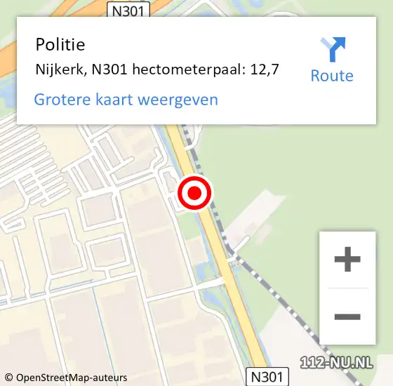 Locatie op kaart van de 112 melding: Politie Nijkerk, N301 hectometerpaal: 12,7 op 15 oktober 2024 20:41